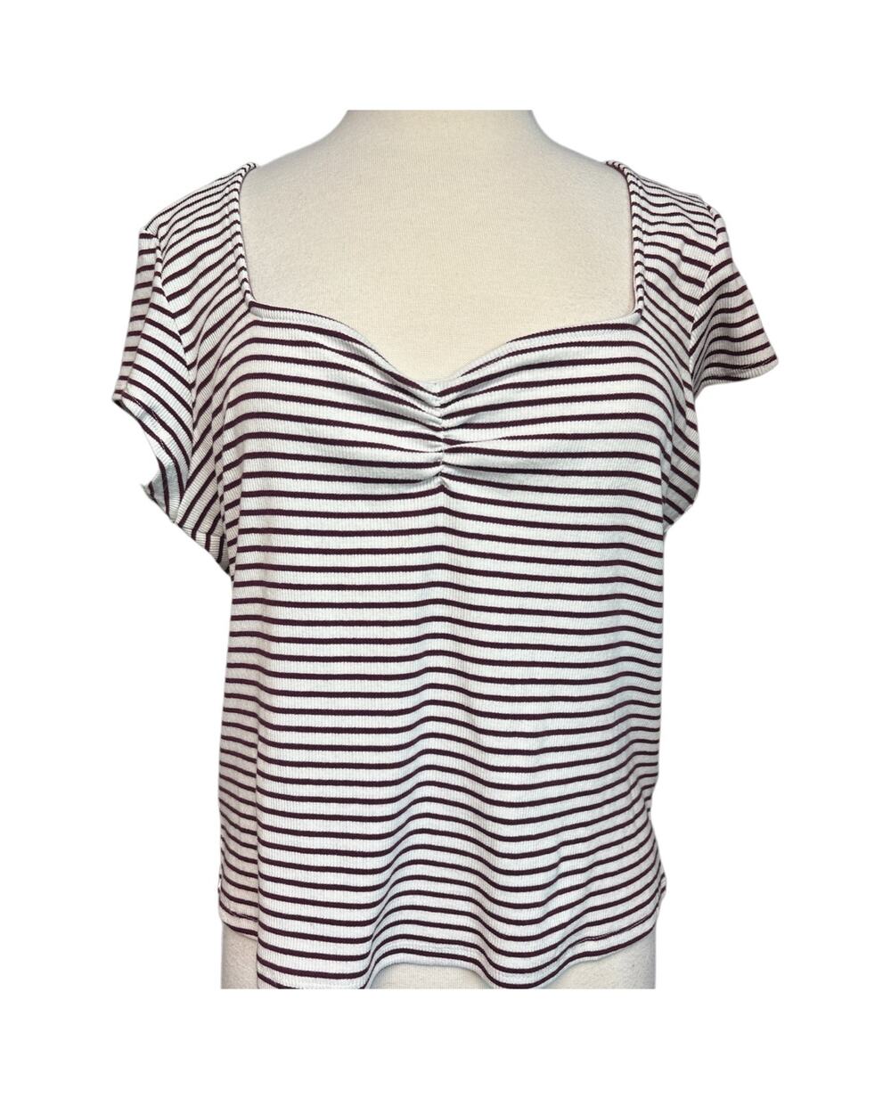 Divided Short Sleeve Striped Knit Ruched Bust Coquette Y2K Romantic Size XXL